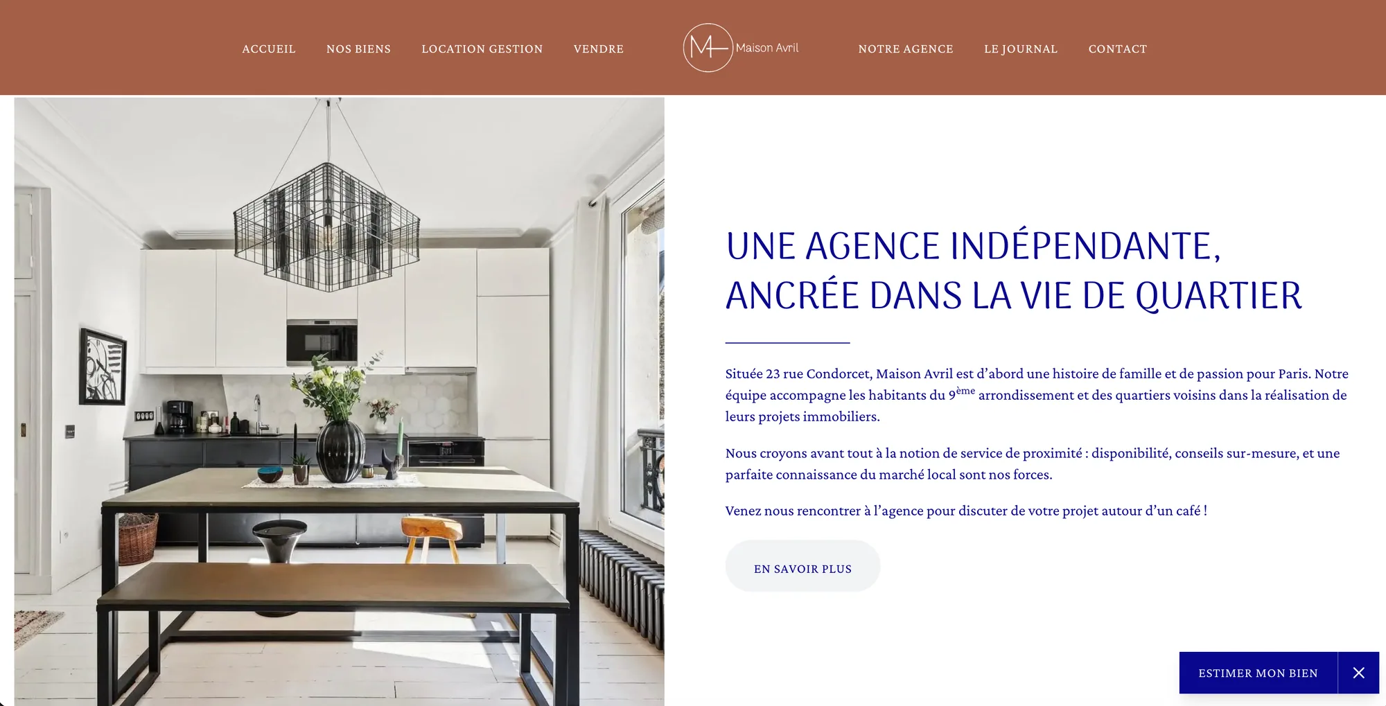 Maison AVRIL website home page: an independent agency rooted in neighbourhood life