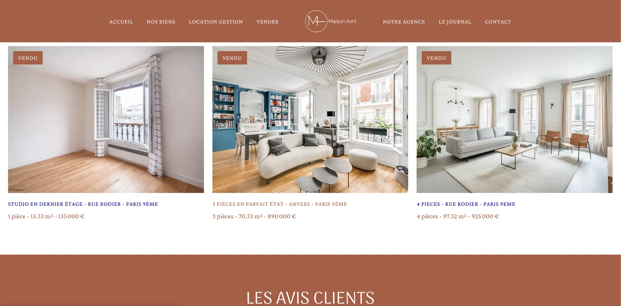 Maison AVRIL website listings: properties sold in Paris 9e